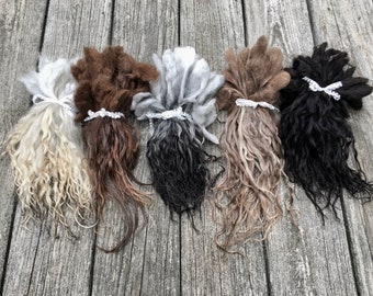 Icelandic Locks, Washed, Premium, Undyed, Extra Long, Spin, Felt, Doll Hair, Fleece, Wool, 1 Ounce, Brown, Gray, Black