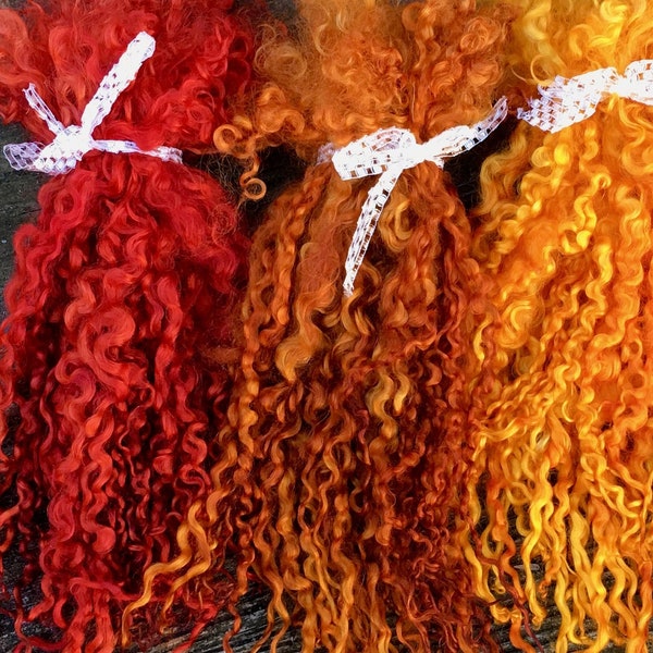 Teeswater, Wensleydale Locks, Extra Long, Dyed, Tailspinning, Doll Hair, Rehair, Spin, Felt, Fleece, Autumn, Variegated Variations