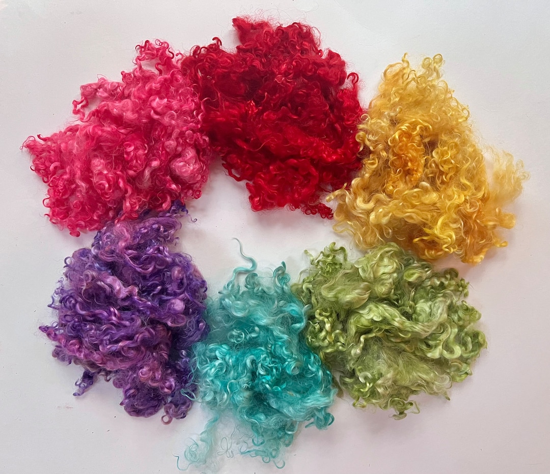 Kid Mohair Fleece, Dyed, Wool, Fiber, Spin, Felt, Doll Hair, Reroot, 1