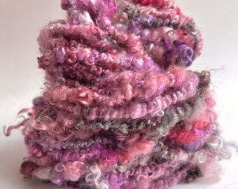 Handspun Yarn, Bulky, Art Yarn, Lockspun, Tailspun, Kid Mohair, Coil Ply, 2 ply, Chunky, Textured, Curly, Dahlias