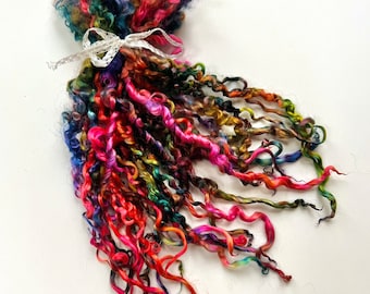 Teeswater, Wensleydale Locks, 1 ounce, Extra Long, Dyed, Wool, Tailspinning, Doll Hair, Rehair, Spin, Felt, Fleece, Psychedelic Rainbow