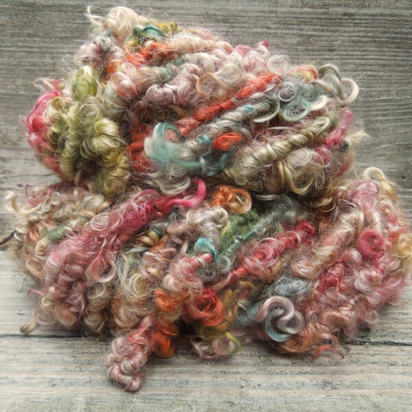 Fall Hydrangeas, Handspun Art Yarn, Lockspun Mohair Locks