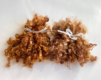 Wensleydale Locks, Dyed, Honey, Rose Gold, Curly, 1 ounce, Doll Hair, Reroot, Tailspinning,  Spin, Felt, Fleece