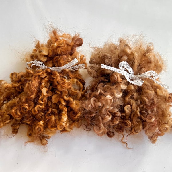 Wensleydale Locks, Dyed, Honey, Rose Gold, Curly, 1 ounce, Doll Hair, Reroot, Tailspinning,  Spin, Felt, Fleece