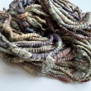 RESERVED for R Handspun Yarn, Art Yarn, Thick and Thin, 2 Ply, Slub, Chunky, Wool, Doll Hair, Weaving, Knit, Felt, Crochet, lavender dreams