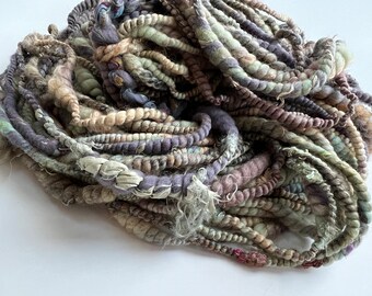 RESERVED for R Handspun Yarn, Art Yarn, Thick and Thin, 2 Ply, Slub, Chunky, Wool, Doll Hair, Weaving, Knit, Felt, Crochet, lavender dreams