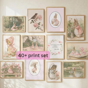 Flopsy Bunny Barnrumstavla, Rosa Beatrix Potter Väggkonst (Digital Nedladdning)