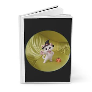 Diario de gato brujo, cuaderno de Halloween con gatito caprichoso, diario acogedor de otoño