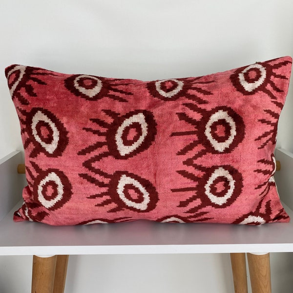 Ikat Eye  Pillow Cover - Silk Pastel Velvet Lumbar Pillow Cover - Ethnic Decorative pillow - Velvet Ikat pillow