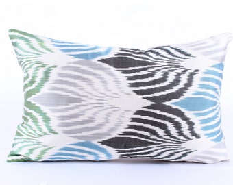 Ikat Pillow Cover, Decorative Pillows,  Couch  Pillows, Ikat Pillowcase, Silk, Eclectic Home Decor