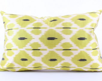 Ikat Silk Velvet Pillow 16x24 | Handmade Boho Cushion Cover | Turkish Home Decor Accent Pillow