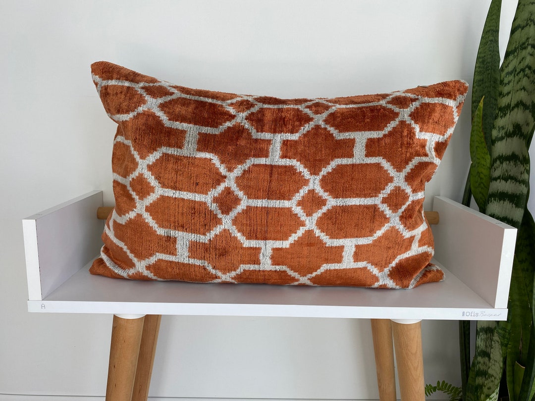 Light Brown Geometric Velvet Pillow, Copper Color Pillow, Cover Silk