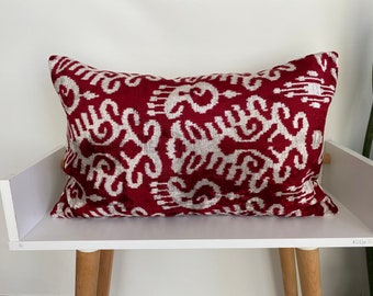 İkat Velvet Pillow, Red Beige Pillow, Home Decor, Living Room Pillow, Authentic Cushion, Lumbar Pillow Covers,