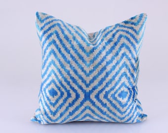 İkat Velvet Pillow,Bohemian Pillow,Lumbar Pillowcase,Designed Cushions,Couch Cushions,Fashion Cushions,Decorative Pillow,Beige Blue Pillow