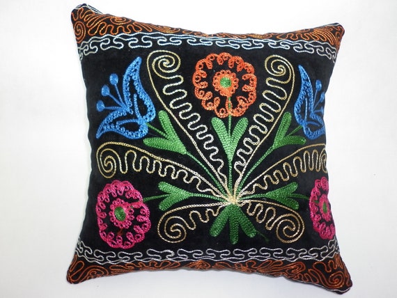 Uzbek Pillow,Bohemian Decor,Vintage Cushion,Boho Pillow,Sofa Pillow,Soft Pillows, Embroidered Handcrafted,Modern Decor,İnvisible Zipper