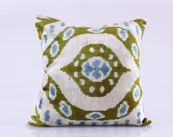 İkat Velvet Pillow,Bohemian Pillow,Lumbar Pillowcase,Designed Cushions,Couch Cushions,Fashion Cushions,Decorative Pillow,Green Beige Pillow