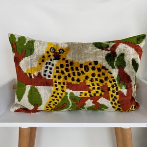 Handmade Velvet Pillow,Fighting Tiger Pillow,Handwoven Silk Cushion,Lumbar Cushion Cover,Animal Motif Designer,Throw Pillow Cover16x24 image 1