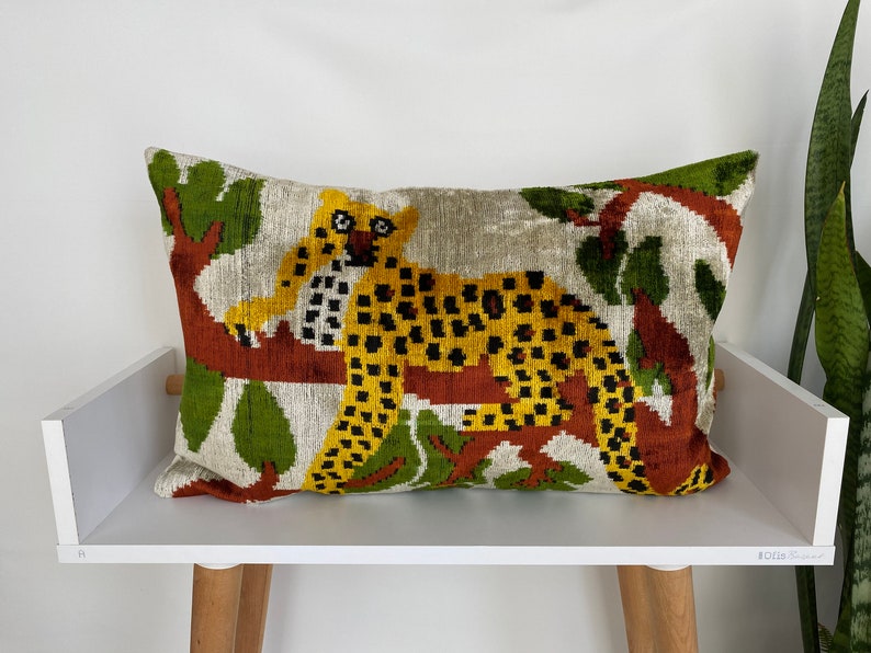 Handmade Velvet Pillow,Fighting Tiger Pillow,Handwoven Silk Cushion,Lumbar Cushion Cover,Animal Motif Designer,Throw Pillow Cover16x24 image 1