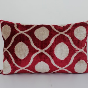 İkat Velvet Pillow, Red Beige Pillow,Living Room Pillow,Velvet Pillow Decorative Throw Pillow Cover,Accent Velvet,New Home Gift,