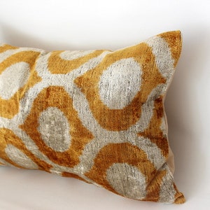 İkat Velvet Pillow,Beige Yellow Pillow, Gift For Her,Home Decor, Eclectic Pillow,Silk Pillow,Sofa Cushions,Decorative Pillow16x24 image 3