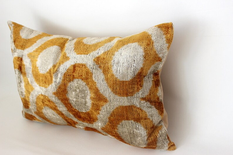 İkat Velvet Pillow,Beige Yellow Pillow, Gift For Her,Home Decor, Eclectic Pillow,Silk Pillow,Sofa Cushions,Decorative Pillow16x24 image 3