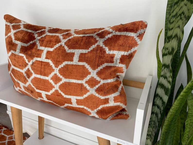 Light Brown Geometric Velvet Pillow, Copper Color Pillow, Cover Silk
