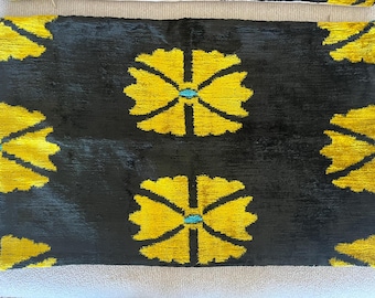 16x24 Ikat Velvet Pillow Cover, Handmade Ikat Cushion, Decorative Throw Pillow, Boho Velvet Cushion Cover, Turkish Ikat Home Decor