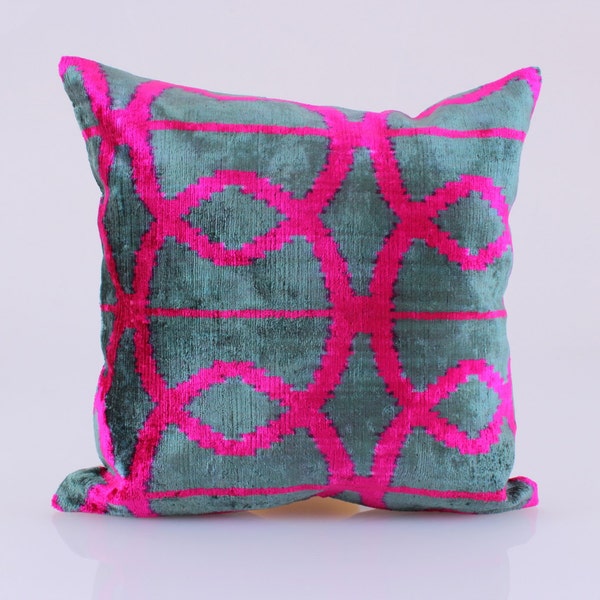 İkat Velvet Pillow,Bohemian Pillow,Lumbar Pillowcase,Etsy Gift Shop,Couch Cushions,Gift Her,Decorative Pillow,Pink Green Pillow,Pillow16