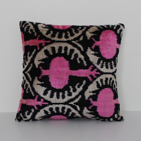 İkat Velvet Pillow,Bohemian Pillow,Lumbar Pillowcase,Etsy Gift Shop,Couch Cushions,Gift Her,Decorative Pillow,Pink Black Pillow,Pillow16