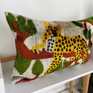 Handmade Velvet Pillow,Fighting Tiger Pillow,Handwoven Silk Cushion,Lumbar Cushion Cover,Animal Motif Designer,Throw Pillow Cover16x24 image 2