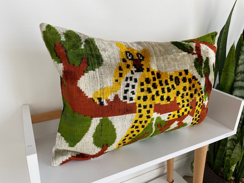 Handmade Velvet Pillow,Fighting Tiger Pillow,Handwoven Silk Cushion,Lumbar Cushion Cover,Animal Motif Designer,Throw Pillow Cover16x24 image 2