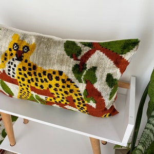 Handmade Velvet Pillow,Fighting Tiger Pillow,Handwoven Silk Cushion,Lumbar Cushion Cover,Animal Motif Designer,Throw Pillow Cover16x24 image 3