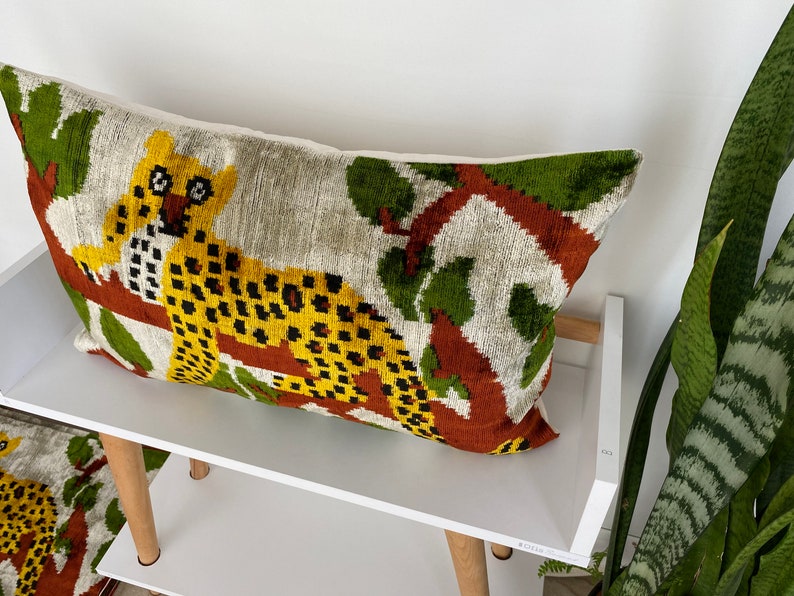 Handmade Velvet Pillow,Fighting Tiger Pillow,Handwoven Silk Cushion,Lumbar Cushion Cover,Animal Motif Designer,Throw Pillow Cover16x24 image 3