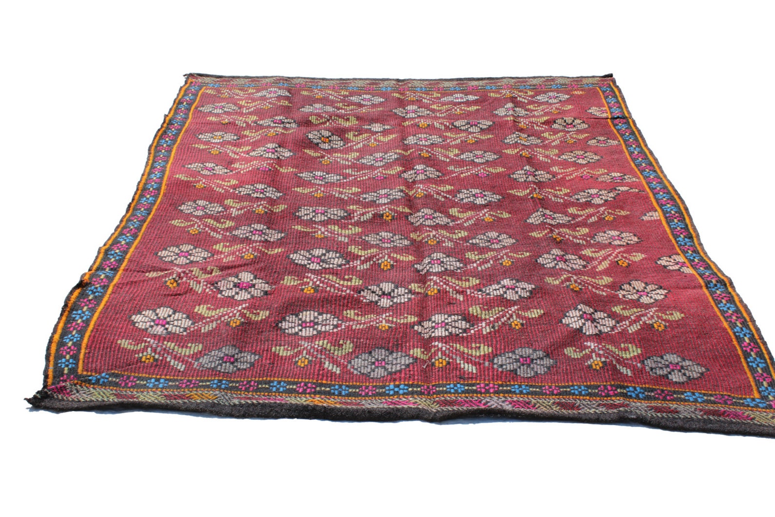 Vintage Handwoven Wool Rug Handmade Turkish Decorative Kilim Etsy