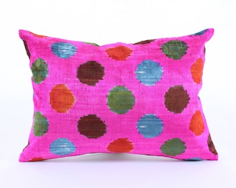 Ikat Velvet Pillow Cover, Handmade Ikat Cushion, Decorative Throw Pillow, Boho Velvet Cushion Cover, Turkish Ikat Home Decor