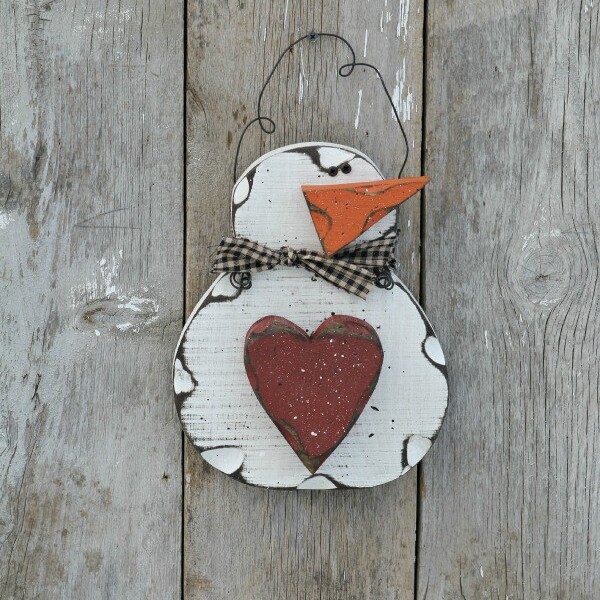 Rustic Winter Decor, Primitive Heart Snowman, Hear Snowman, Snowman Decor, Chunky Snowman, Rustic Seasonal Decor, Heart Snowman, Red Heart