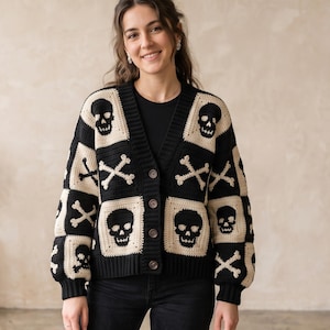Skull Crossbones Patchwork Cardigan Crochet Pattern (PDF Download)
