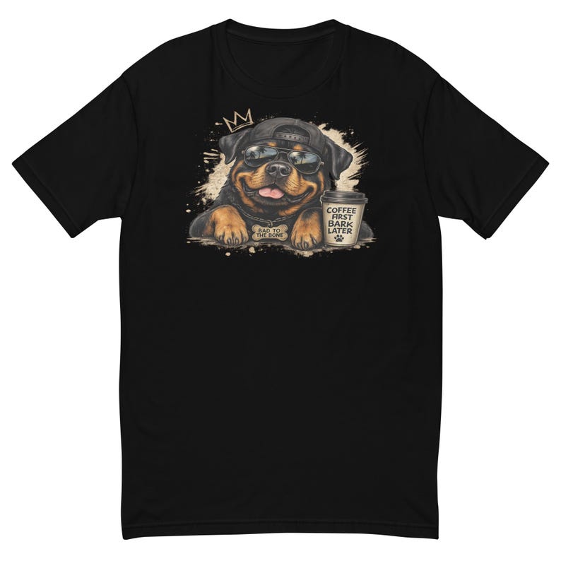 Coffee First, Bark Later t-shirt fabric and neckline detail