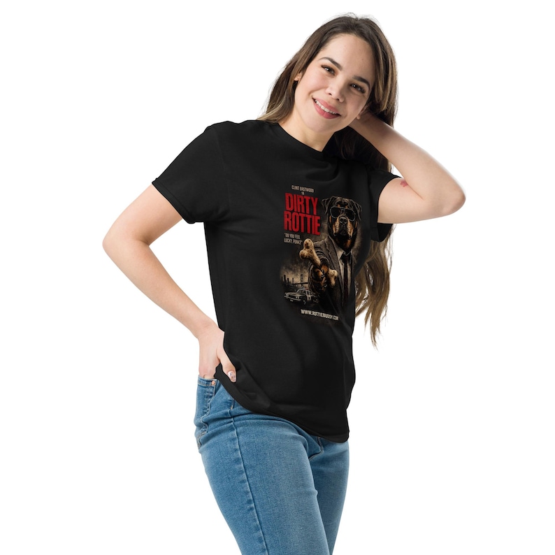 DIRTY ROTTIE classic tee shown on a model