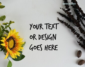 Download Sunflower And Dried Flowers Mockup Digital Download Styled Photography Shabby Chic Nature Rustic Farm Flat Lay Graphics Commercial License Billboard Bus Stop Free Mockups Download PSD Mockup Templates