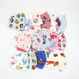 pack of 3 face masks kids size random pattern, 100% cotton, washable and reusable, with adjustable elastic band and pocket for filter