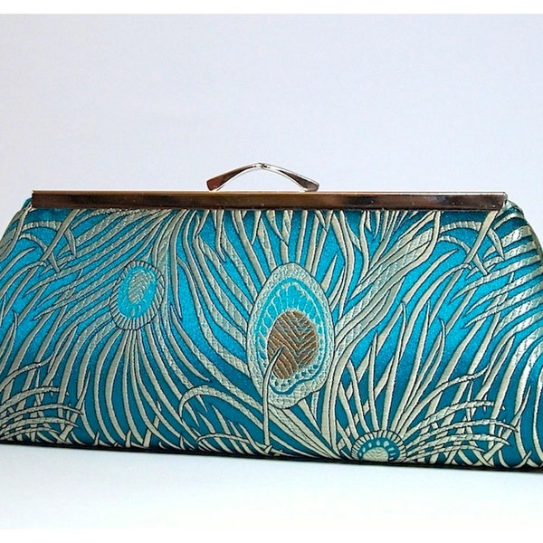 EllenVintage Peacock Teal Clutch with Silk lining