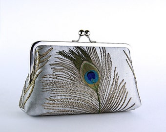 Silk Peacock Clutch, Wedding clutch, Bridal clutch, Bridesmaid luxury gift