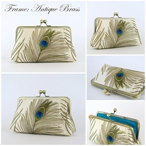 Peacock Embroidered Silk Clutch in Ivory image 2