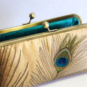 Peacock Embroidered Silk Clutch in Ivory image 9