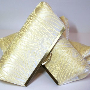 Peacock Cream & Light Gold Clutch with Silk lining