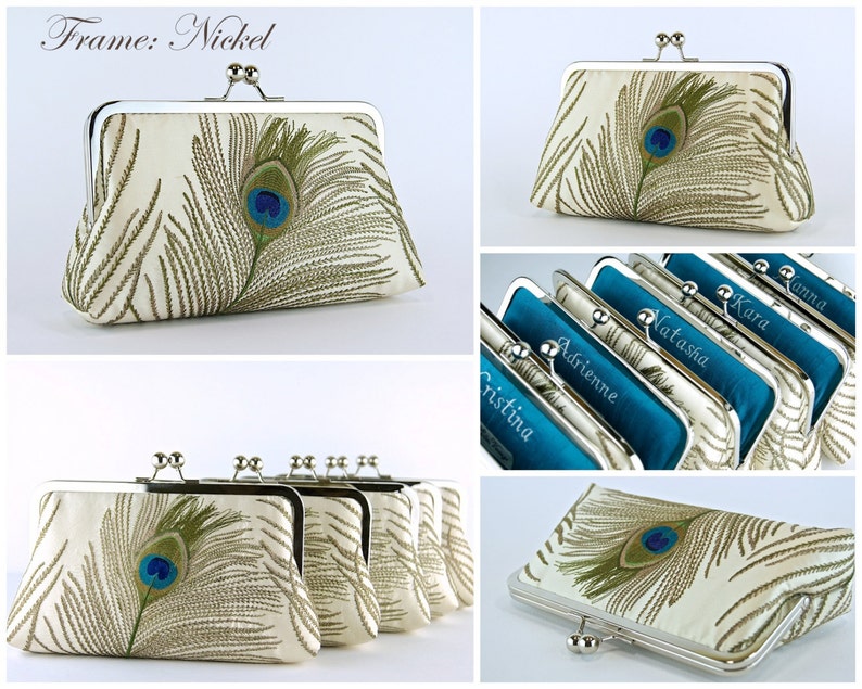 Peacock Embroidered Silk Clutch in Ivory image 3