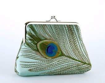 EllenVintage Peacock Silk Purse In Mint