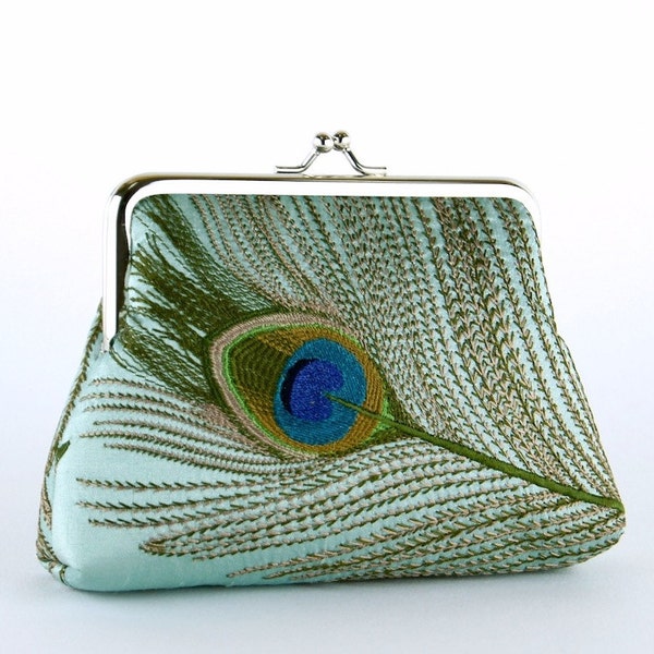 EllenVintage Peacock Silk Purse In Mint