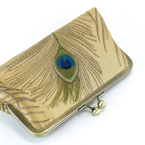 Peacock Embroidered Silk Clutch in Ivory image 7